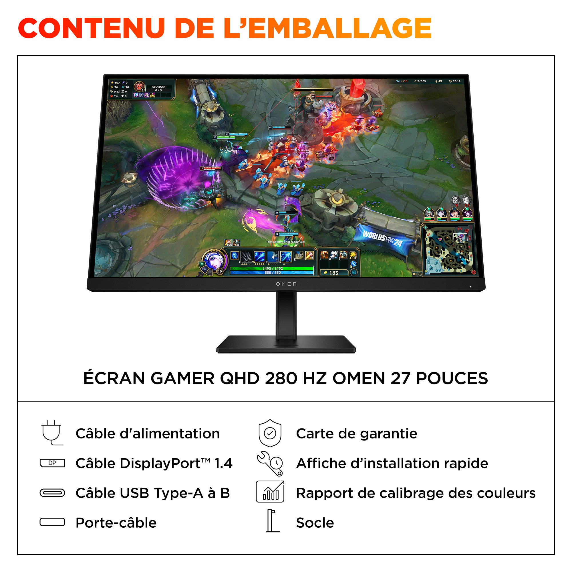Écran gamer QHD 280 Hz OMEN 27 pouces – OMEN 27qs G2