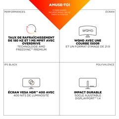 Écran gamer incurvé WQHD 180 Hz OMEN 34 pouces – OMEN 34c G2
